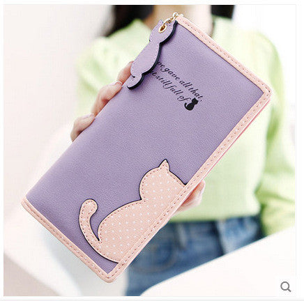 2015 New Hot Fashion Cat Printed Lady Wallet Bags Zipper Coin Purse Handbag Women's Long Style Purse