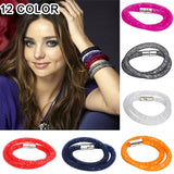 Shineland 2018 New Hot Sale Fashion Style Bracelets Double Mesh Full Crystal Magnetic Clasp Wrap Bracelet Charm Women Bangle