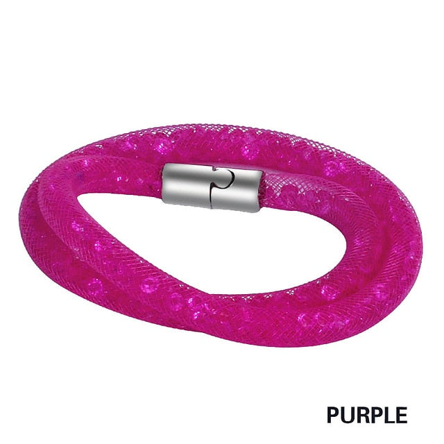 Shineland 2018 New Hot Sale Fashion Style Bracelets Double Mesh Full Crystal Magnetic Clasp Wrap Bracelet Charm Women Bangle