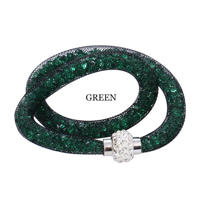 Fashion Jewelry Handmade Bracelets Women Charm Rhinestone Double Mesh Full Crystal Magnetic Slimming Clasp Wrap Bangle Jewelry