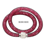 Fashion Jewelry Handmade Bracelets Women Charm Rhinestone Double Mesh Full Crystal Magnetic Slimming Clasp Wrap Bangle Jewelry