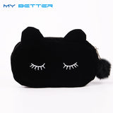 Cute Lady Cosmetic Bag Cat Hairball Zipper Pouch Travel Toiletry Storage Bag Pouch Women Trip Makeup Bag