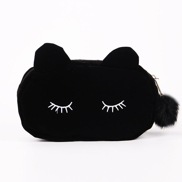 Cute Lady Cosmetic Bag Cat Hairball Zipper Pouch Travel Toiletry Storage Bag Pouch Women Trip Makeup Bag