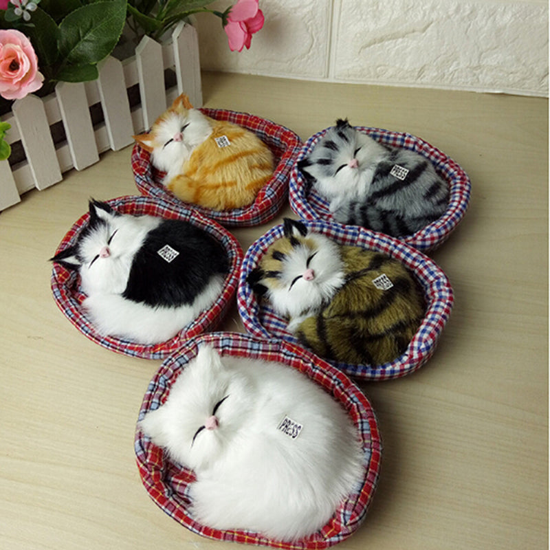 2017 New Design Kawaii Simulation Sounding Sleeping Cats Plush Toy With Nest Children's Favorite Birthday Christmas Gift