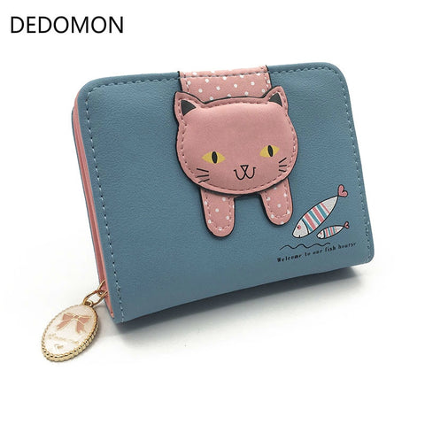 Women cute cat wallet small zipper girl wallet brand designed pu leather women coin purse female card holder wallet billetera