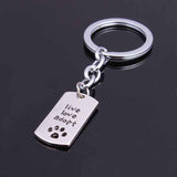 Fashion Rectangular Dog Tag Style Pendant Cat Dogs " live love adopt " Pet Rescue Paw Print Tag Keychains Key Ring Jewelry Gift