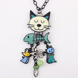 Cat Necklace With Fish Charms