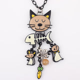 Cat Necklace With Fish Charms