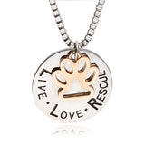 Lettering "LIVE LOVE RESCUE" Hollow Gold Paw Claw Pendant Necklace Angel Pet Simple Jewelry Special Gift Adopt Dog Lovers