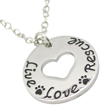 Live Love Rescue Necklace Cat Lover Paw Print Heart