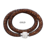 Fashion Jewelry Handmade Bracelets Women Charm Rhinestone Double Mesh Full Crystal Magnetic Slimming Clasp Wrap Bangle Jewelry