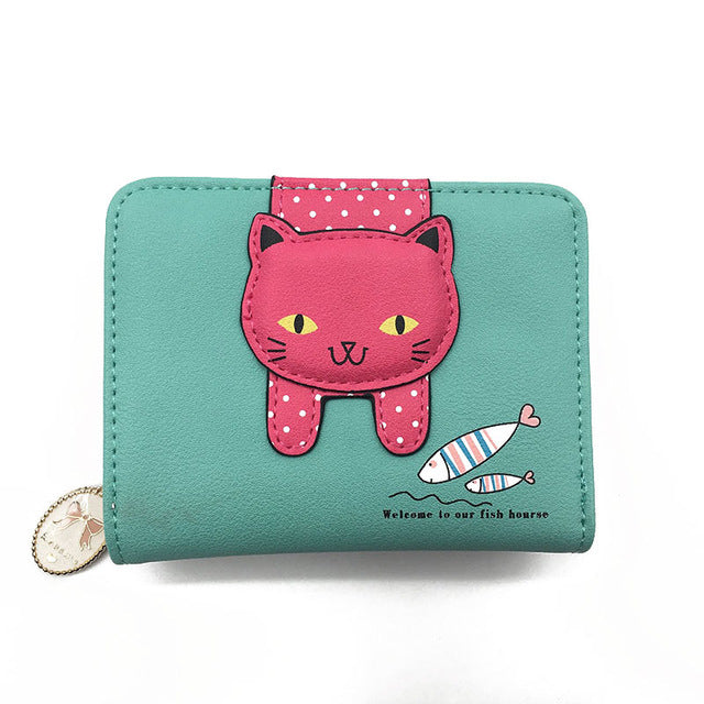 Suxgumoe Small Wallet for Women Girls PU Leather Bifold Short Wallet  Tassels Cute Cat Women Wallet Ladies Purse with Coin Pocket (PURPLE)