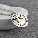 Lettering "LIVE LOVE RESCUE" Hollow Gold Paw Claw Pendant Necklace Angel Pet Simple Jewelry Special Gift Adopt Dog Lovers