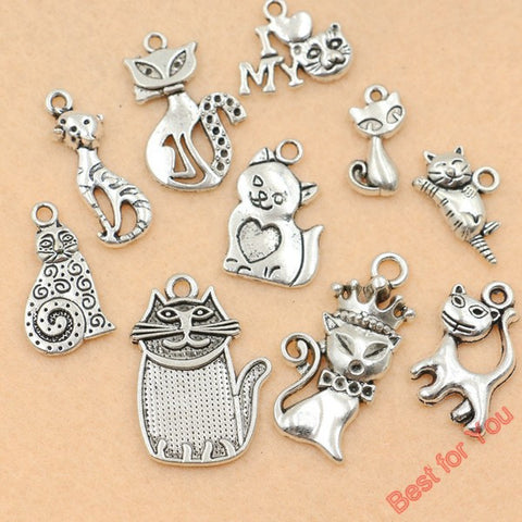 10pcs Mixed Tibetan Silver Plated Animals I Love My Cat Charms Pendants Jewelry Making Diy Charm Handmade Crafts m025