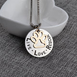 Lettering "LIVE LOVE RESCUE" Hollow Gold Paw Claw Pendant Necklace Angel Pet Simple Jewelry Special Gift Adopt Dog Lovers