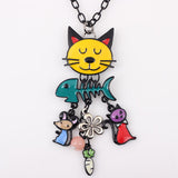 Cat Necklace With Fish Charms