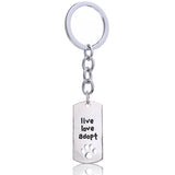 Fashion Rectangular Dog Tag Style Pendant Cat Dogs " live love adopt " Pet Rescue Paw Print Tag Keychains Key Ring Jewelry Gift